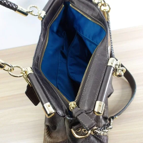 VINTAGE Coach Bag Brown Leather Shoulder Lizard Chain RARE 70TH ANNIVERSARY - Picture 11 of 16